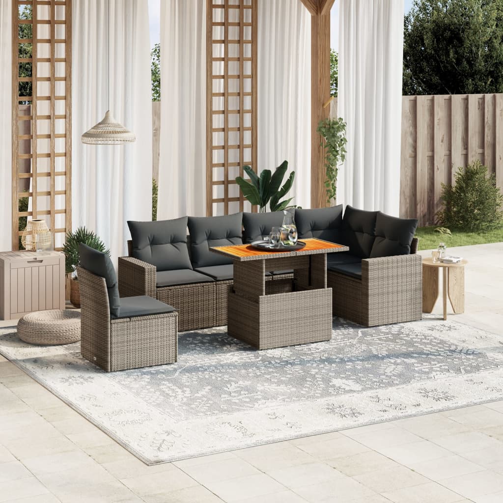 7-delige Loungeset met kussens poly rattan grijs is nu te koop bij PeponiXL, paradijselijk wonen!