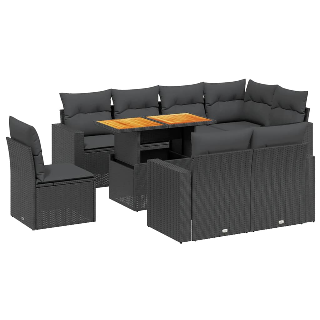 9-delige Loungeset met kussens poly rattan zwart is nu te koop bij PeponiXL, paradijselijk wonen!