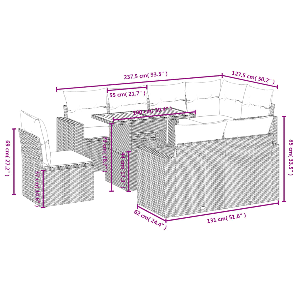 9-delige Loungeset met kussens poly rattan zwart is nu te koop bij PeponiXL, paradijselijk wonen!
