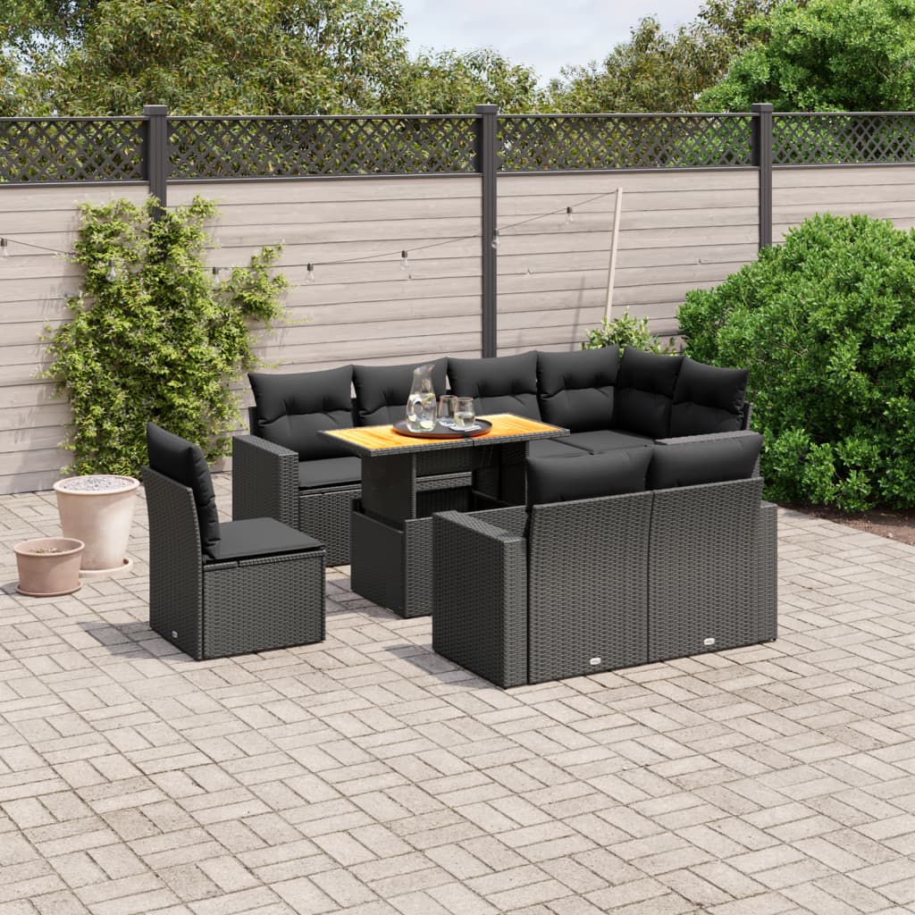 9-delige Loungeset met kussens poly rattan zwart is nu te koop bij PeponiXL, paradijselijk wonen!