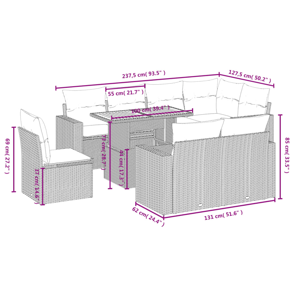 9-delige Loungeset met kussens poly rattan zwart is nu te koop bij PeponiXL, paradijselijk wonen!