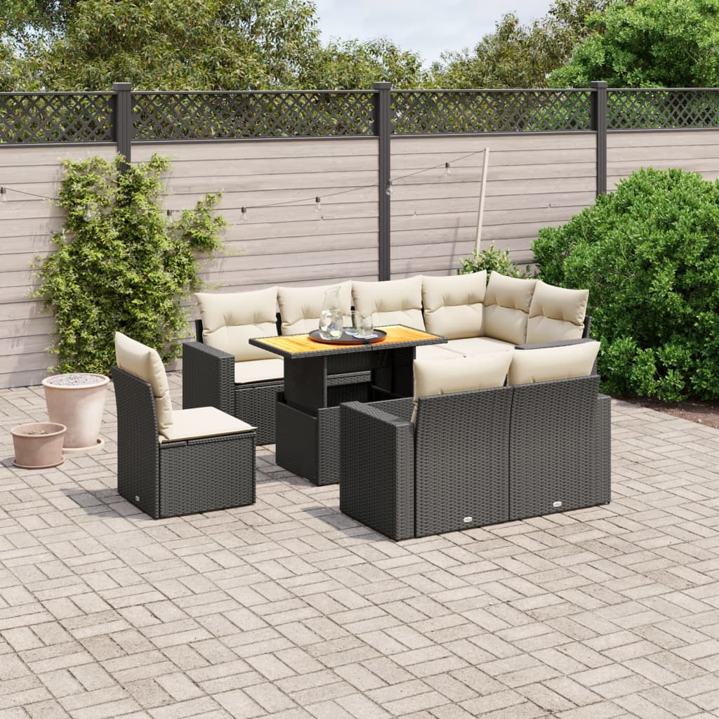 9-delige Loungeset met kussens poly rattan zwart is nu te koop bij PeponiXL, paradijselijk wonen!