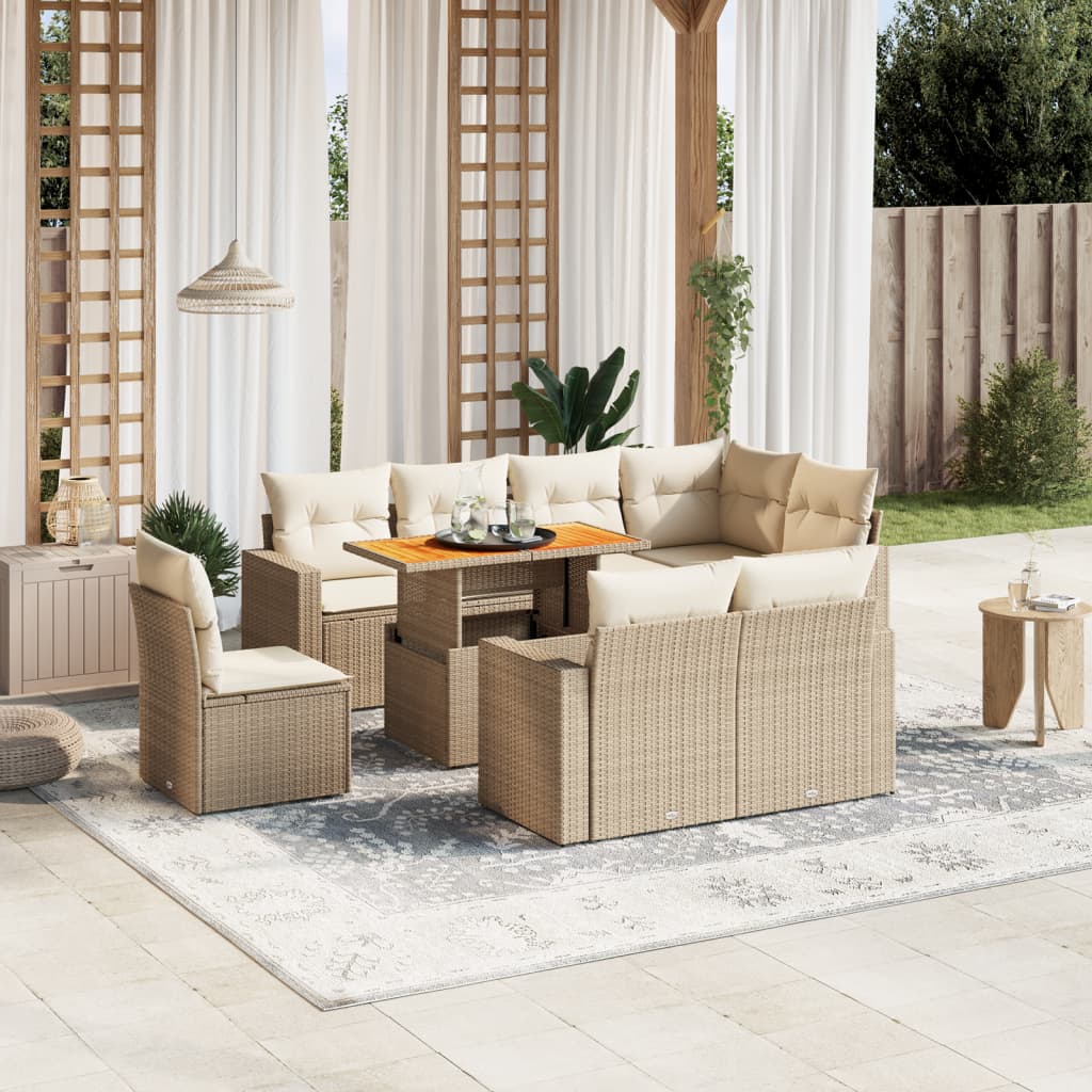 9-delige Loungeset met kussens poly rattan beige is nu te koop bij PeponiXL, paradijselijk wonen!