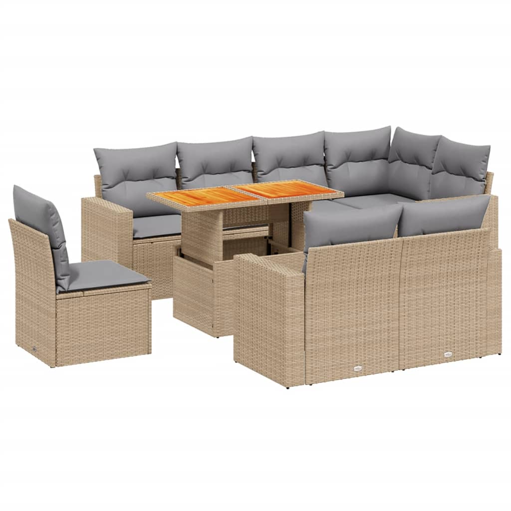 9-delige Loungeset met kussens poly rattan beige is nu te koop bij PeponiXL, paradijselijk wonen!