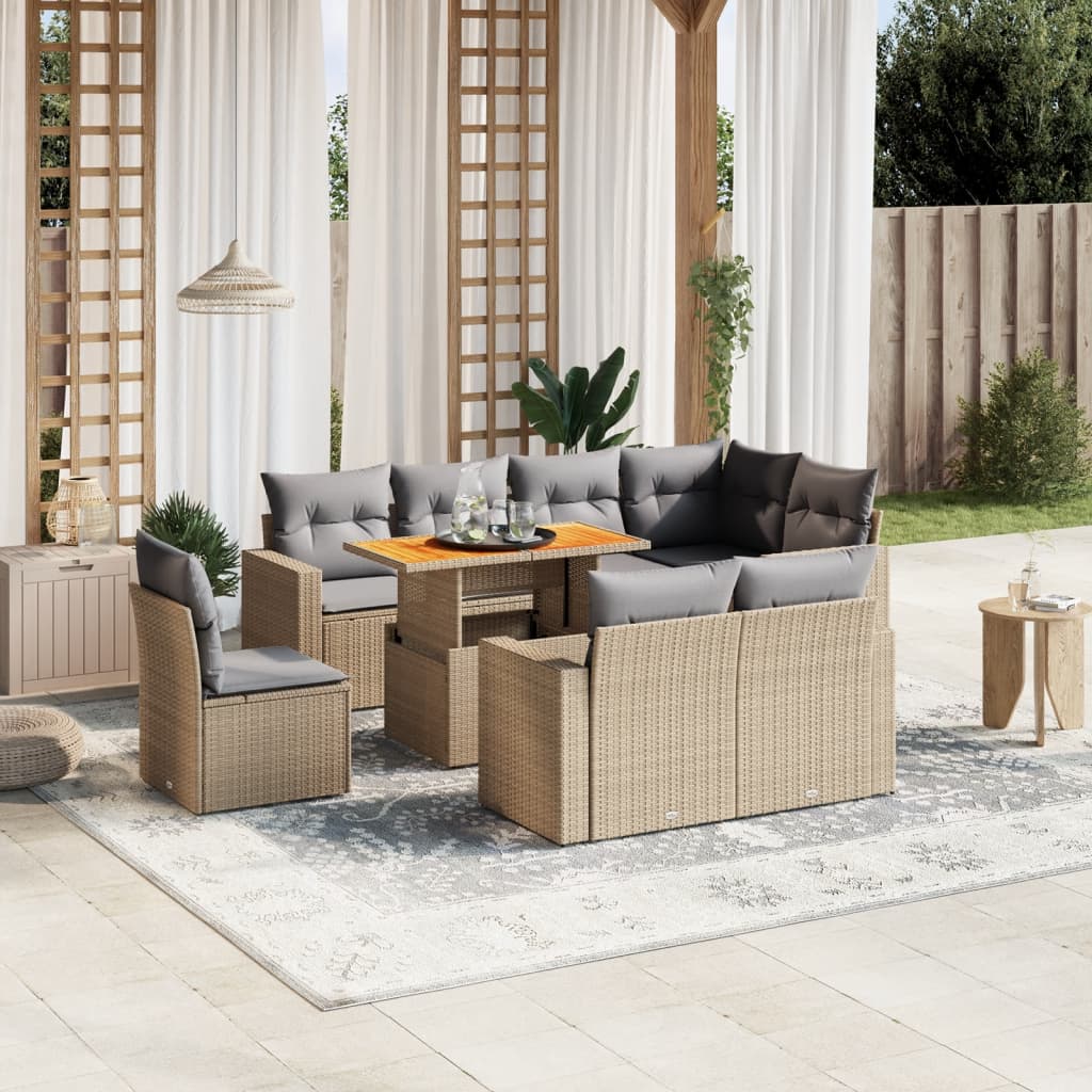 9-delige Loungeset met kussens poly rattan beige is nu te koop bij PeponiXL, paradijselijk wonen!