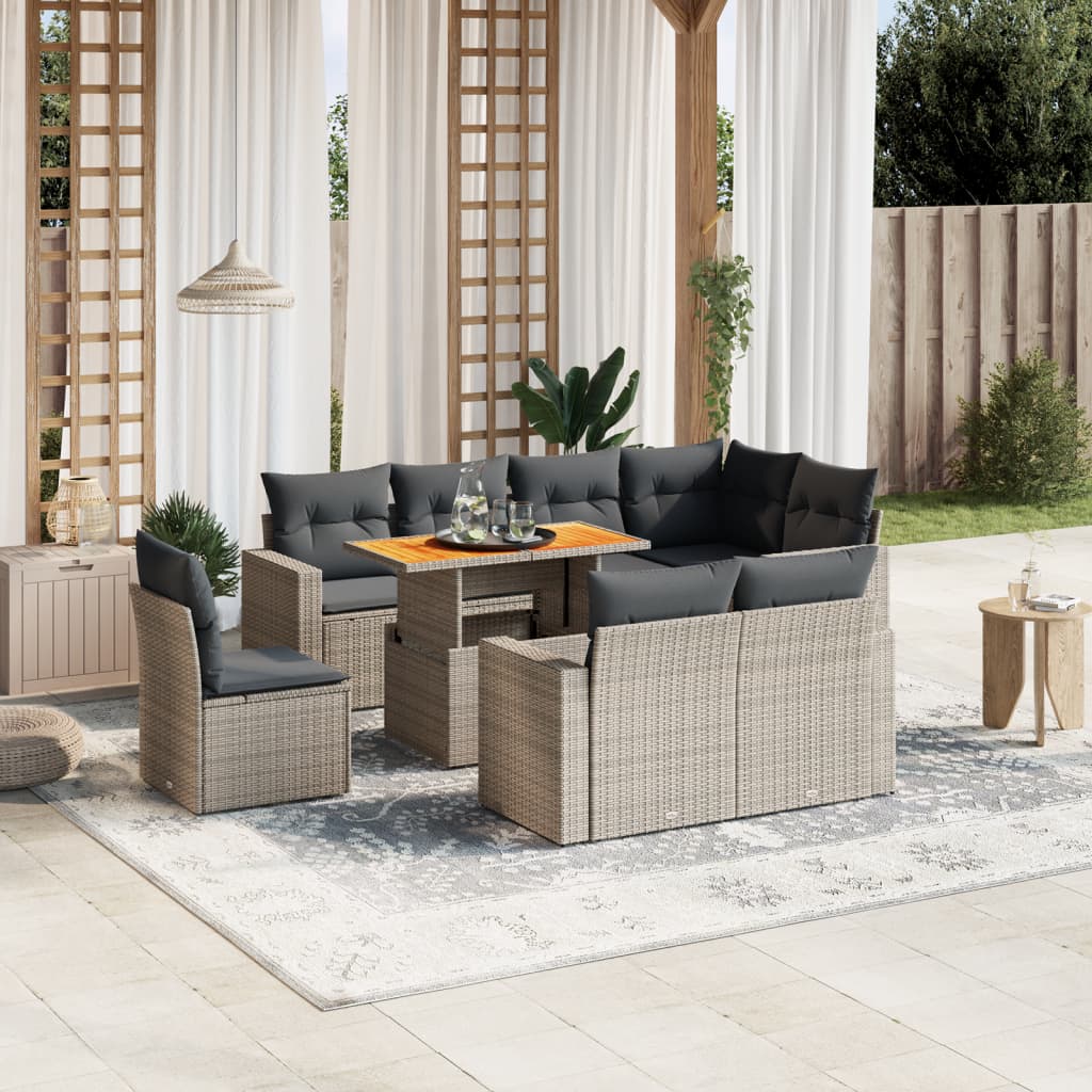9-delige Loungeset met kussens poly rattan grijs is nu te koop bij PeponiXL, paradijselijk wonen!