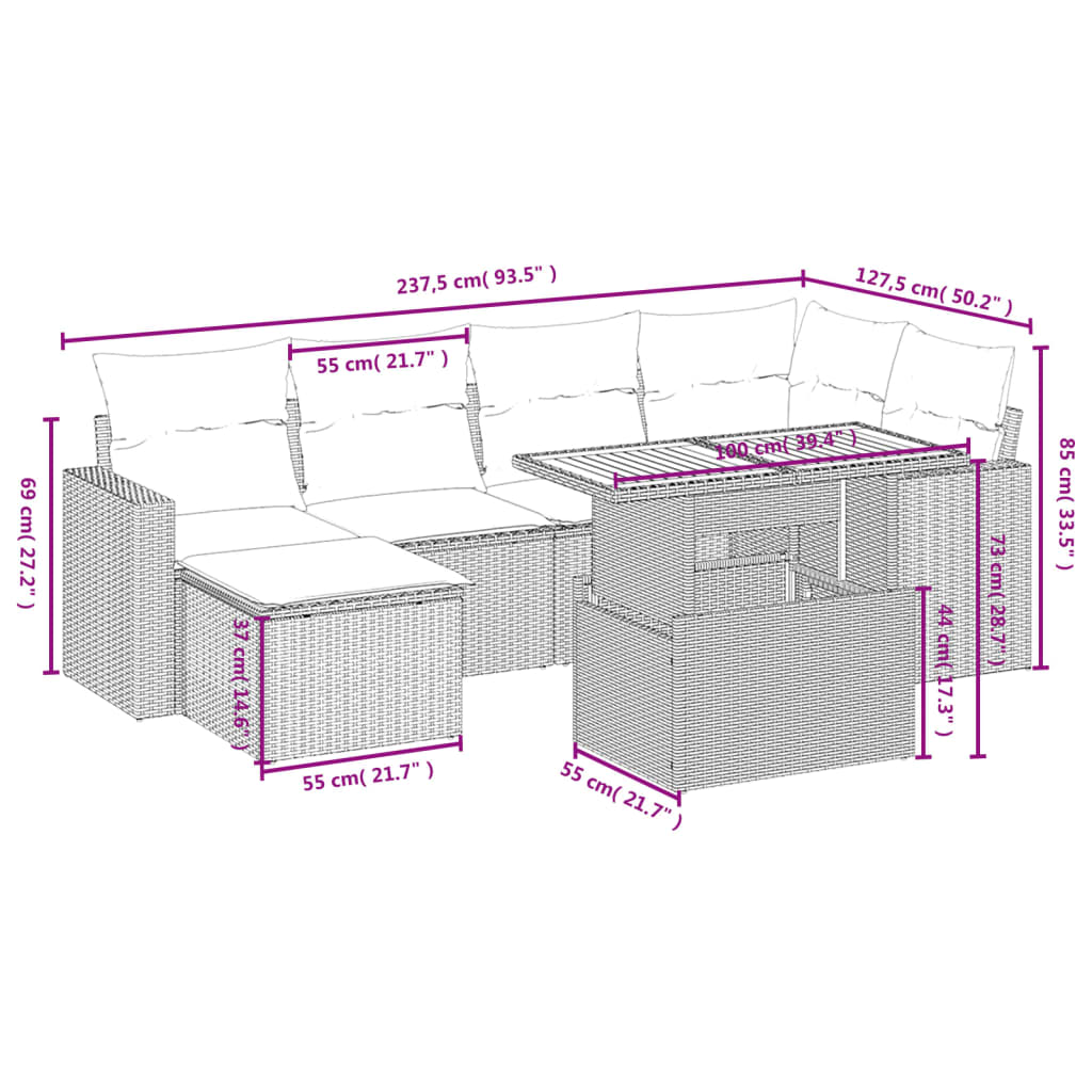 7-delige Loungeset met kussens poly rattan zwart is nu te koop bij PeponiXL, paradijselijk wonen!