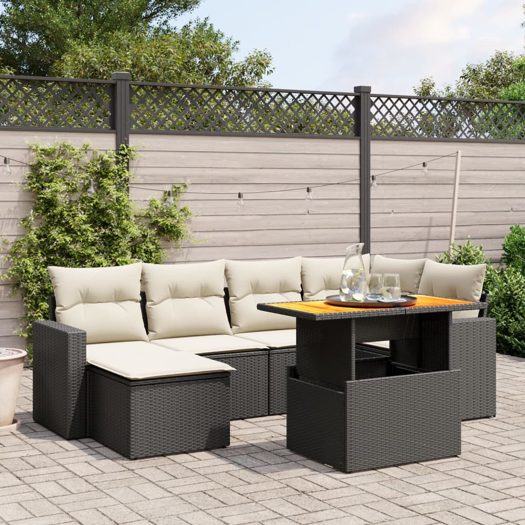 7-delige Loungeset met kussens poly rattan zwart is nu te koop bij PeponiXL, paradijselijk wonen!