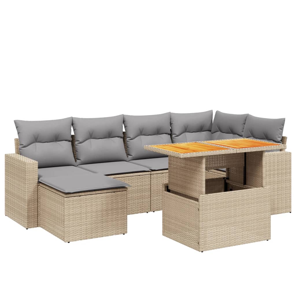 7-delige Loungeset met kussens poly rattan beige is nu te koop bij PeponiXL, paradijselijk wonen!