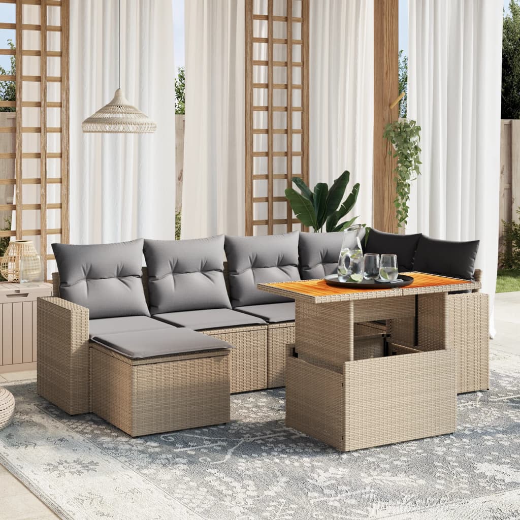 7-delige Loungeset met kussens poly rattan beige is nu te koop bij PeponiXL, paradijselijk wonen!