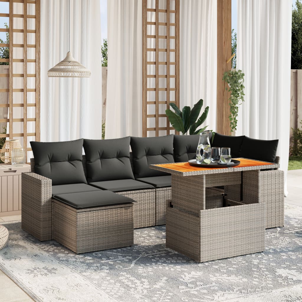 7-delige Loungeset met kussens poly rattan grijs is nu te koop bij PeponiXL, paradijselijk wonen!