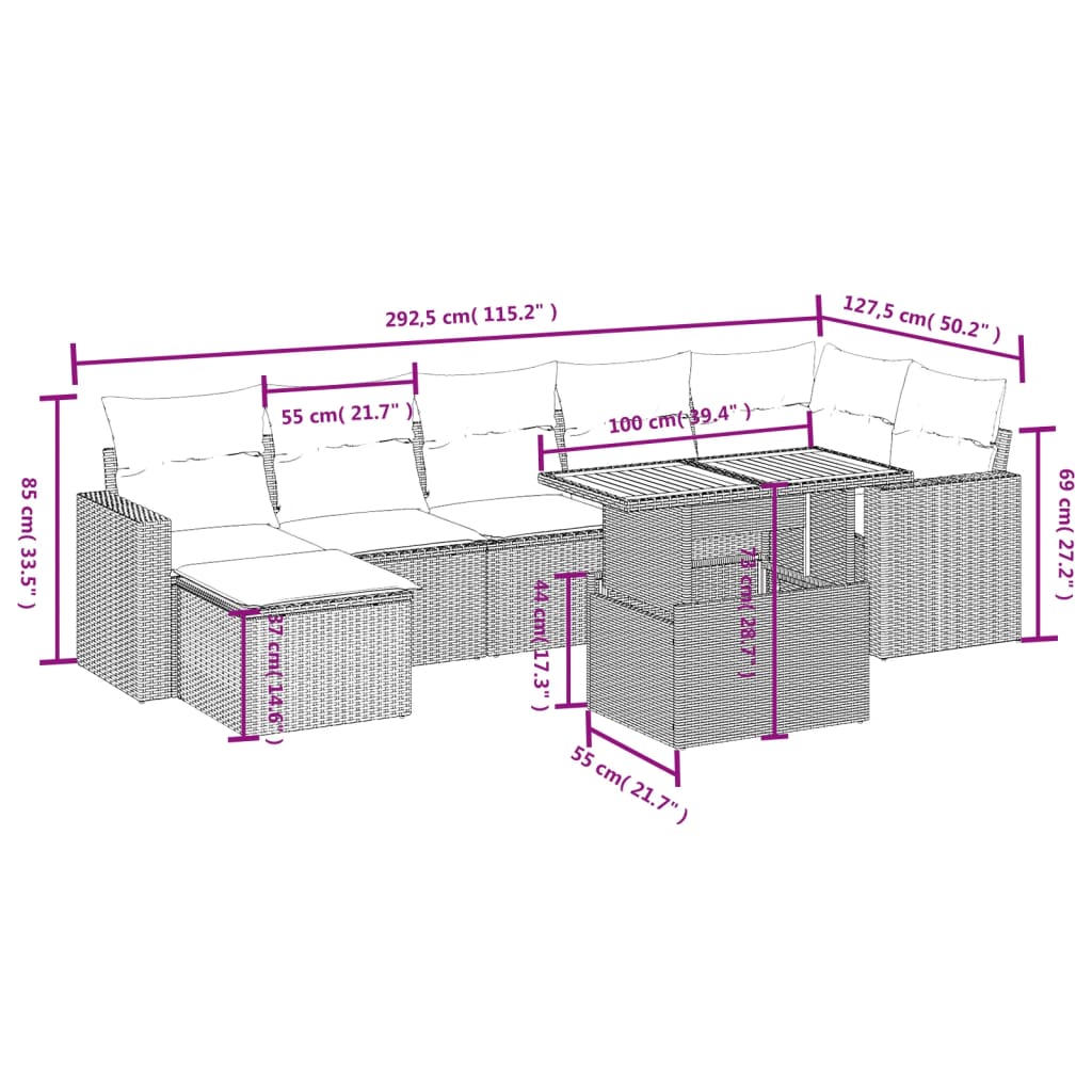 8-delige Loungeset met kussens poly rattan zwart is nu te koop bij PeponiXL, paradijselijk wonen!