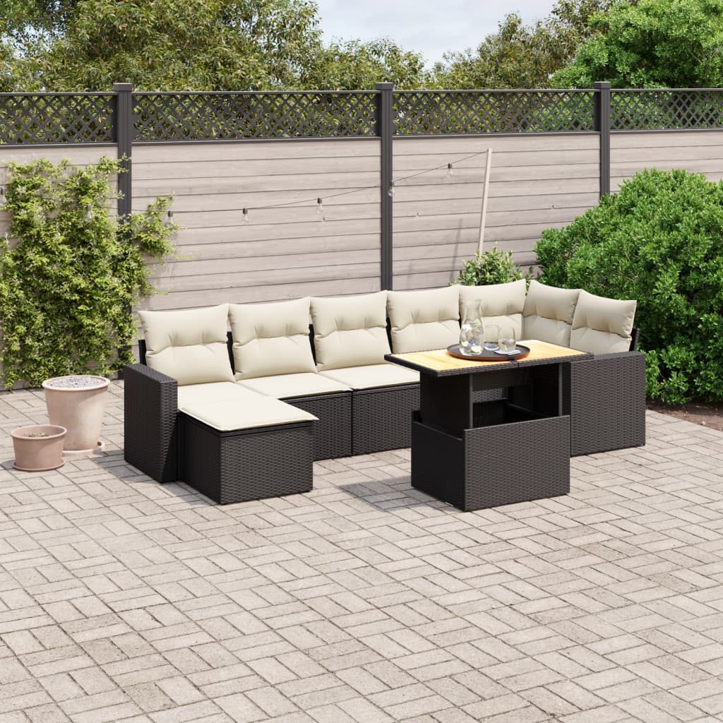8-delige Loungeset met kussens poly rattan zwart is nu te koop bij PeponiXL, paradijselijk wonen!