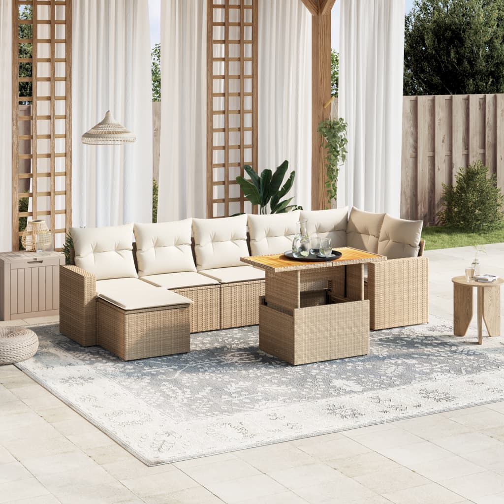 8-delige Loungeset met kussens poly rattan beige is nu te koop bij PeponiXL, paradijselijk wonen!