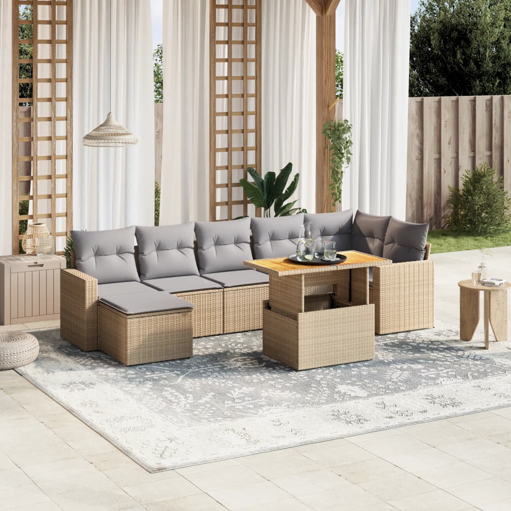 8-delige Loungeset met kussens poly rattan beige is nu te koop bij PeponiXL, paradijselijk wonen!