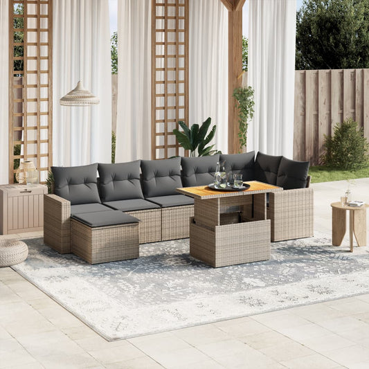 8-delige Loungeset met kussens poly rattan grijs is nu te koop bij PeponiXL, paradijselijk wonen!