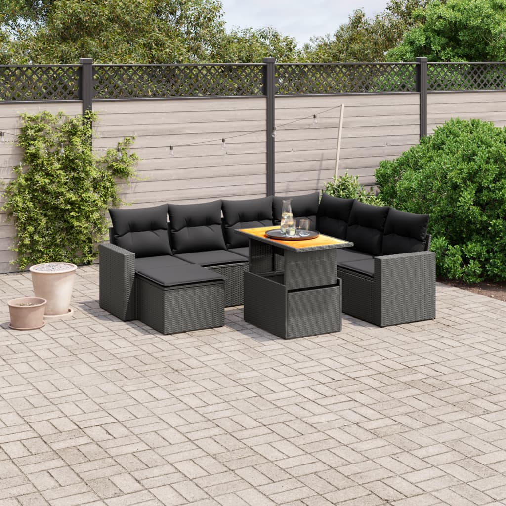 8-delige Loungeset met kussens poly rattan zwart is nu te koop bij PeponiXL, paradijselijk wonen!