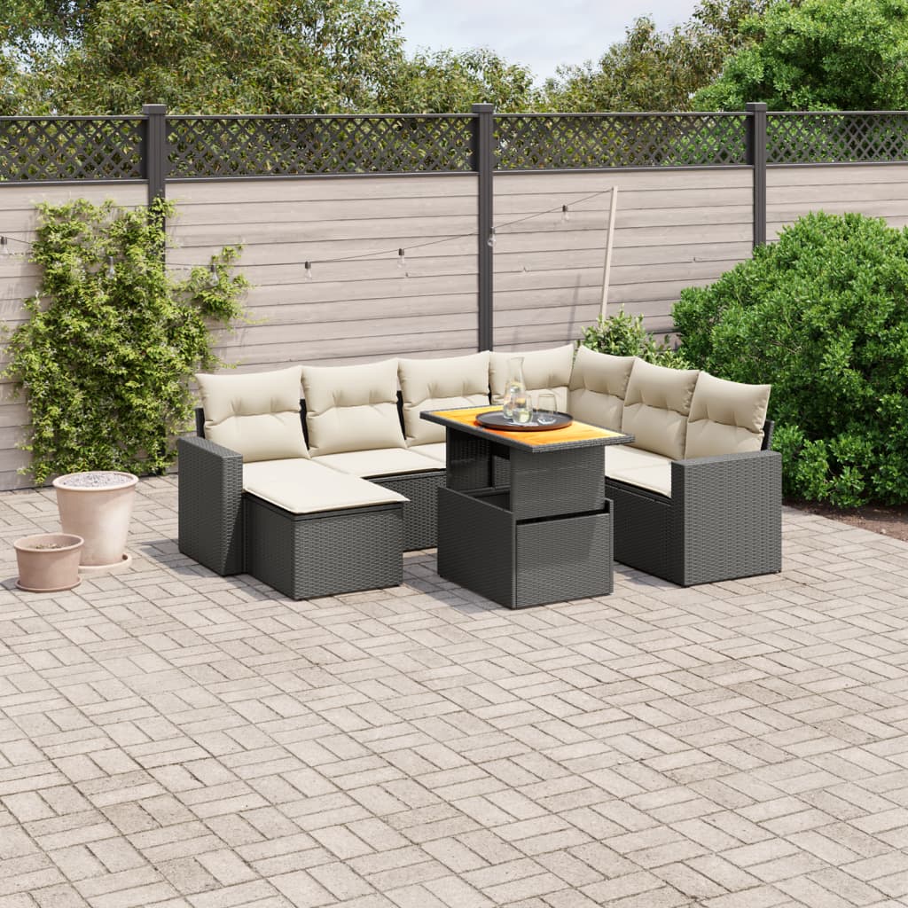 8-delige Loungeset met kussens poly rattan zwart is nu te koop bij PeponiXL, paradijselijk wonen!