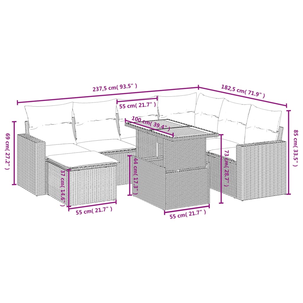 8-delige Loungeset met kussens poly rattan beige is nu te koop bij PeponiXL, paradijselijk wonen!