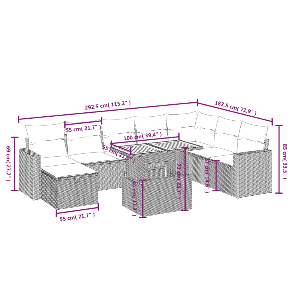 9-delige Loungeset met kussens poly rattan zwart is nu te koop bij PeponiXL, paradijselijk wonen!