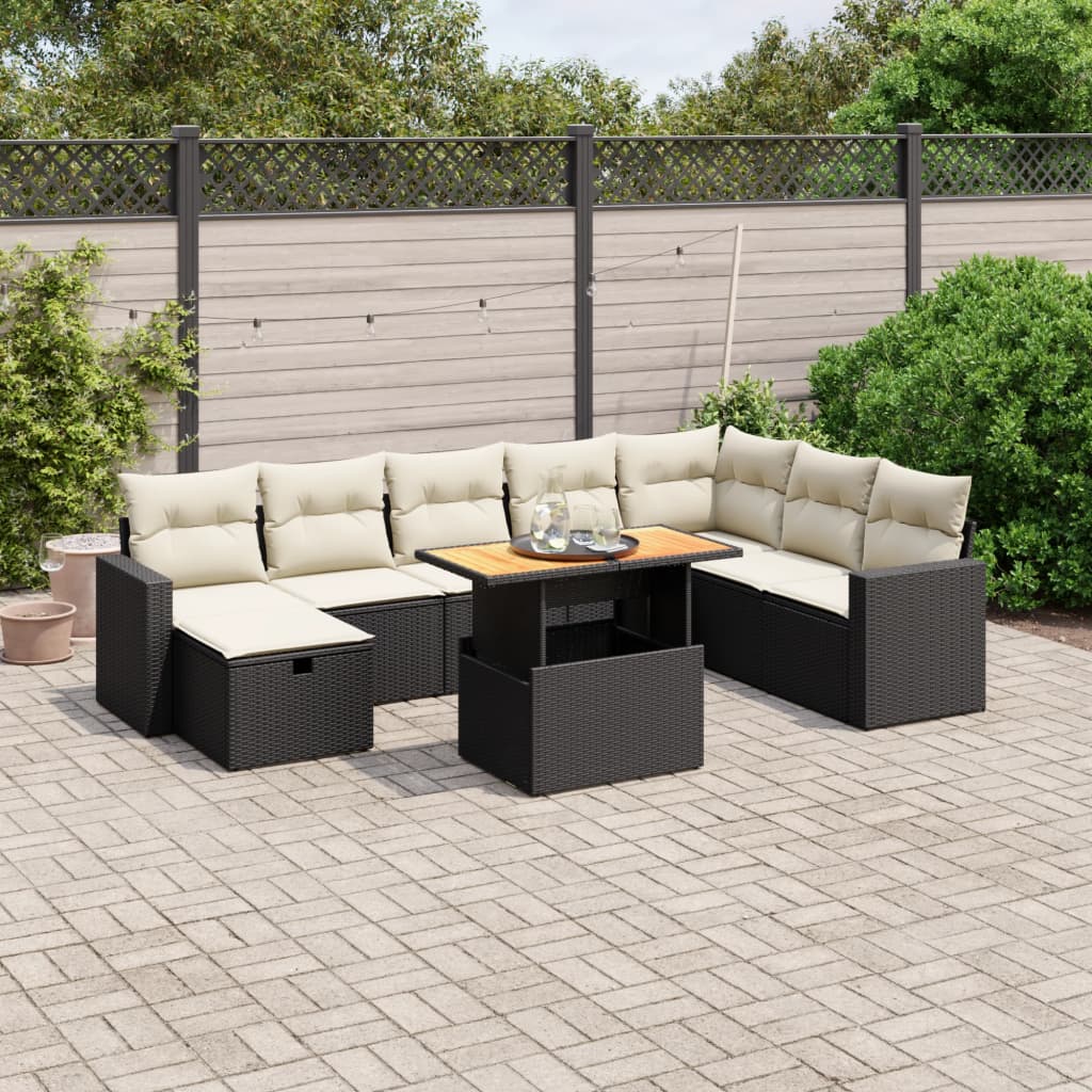 9-delige Loungeset met kussens poly rattan zwart is nu te koop bij PeponiXL, paradijselijk wonen!