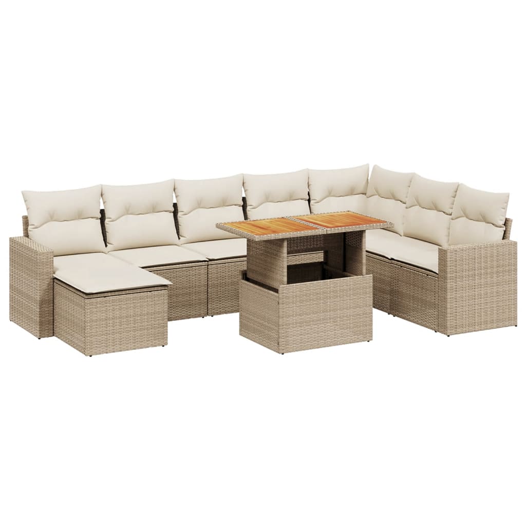 9-delige Loungeset met kussens poly rattan beige is nu te koop bij PeponiXL, paradijselijk wonen!