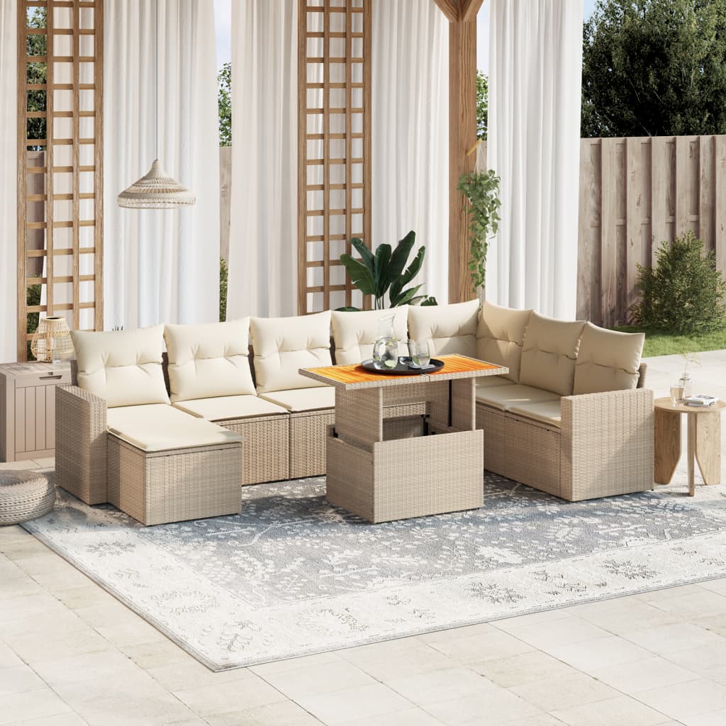 9-delige Loungeset met kussens poly rattan beige is nu te koop bij PeponiXL, paradijselijk wonen!