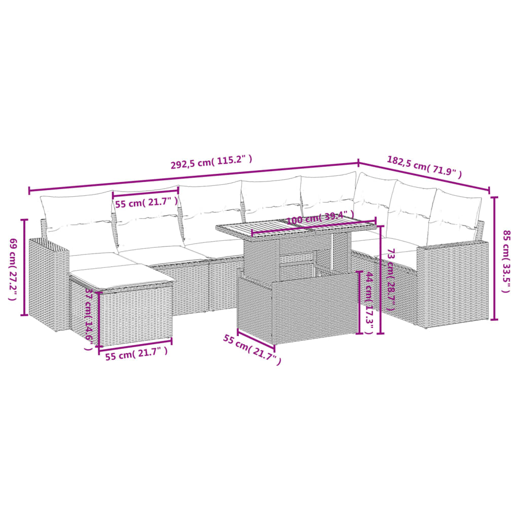 9-delige Loungeset met kussens poly rattan beige is nu te koop bij PeponiXL, paradijselijk wonen!