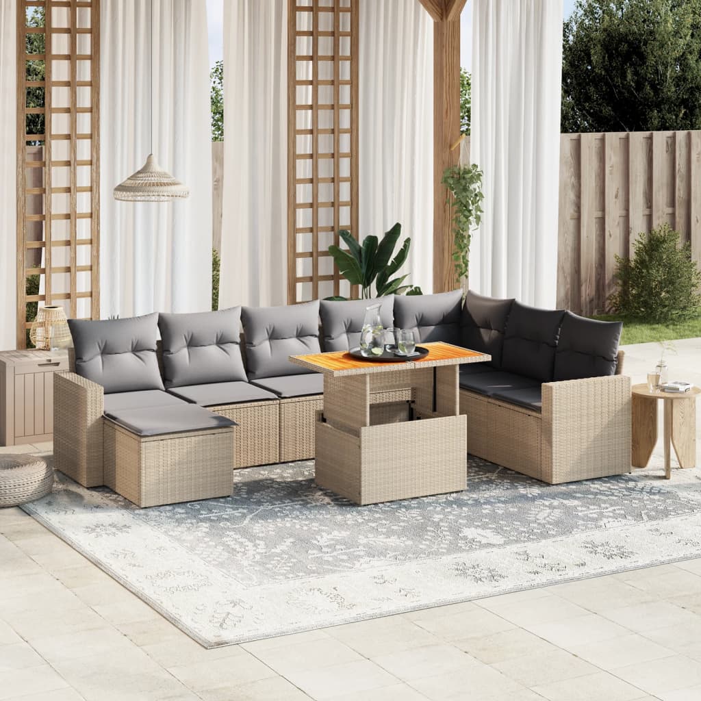 9-delige Loungeset met kussens poly rattan beige is nu te koop bij PeponiXL, paradijselijk wonen!