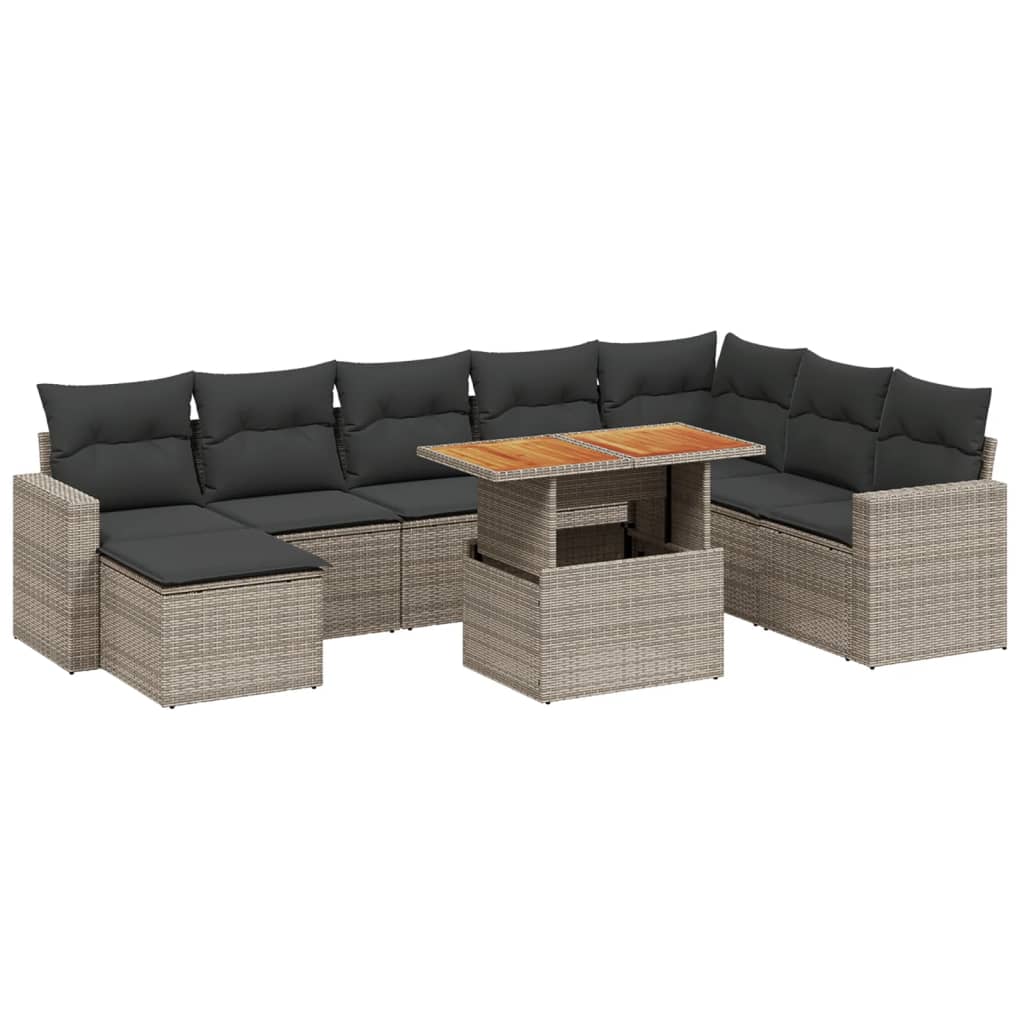9-delige Loungeset met kussens poly rattan grijs is nu te koop bij PeponiXL, paradijselijk wonen!