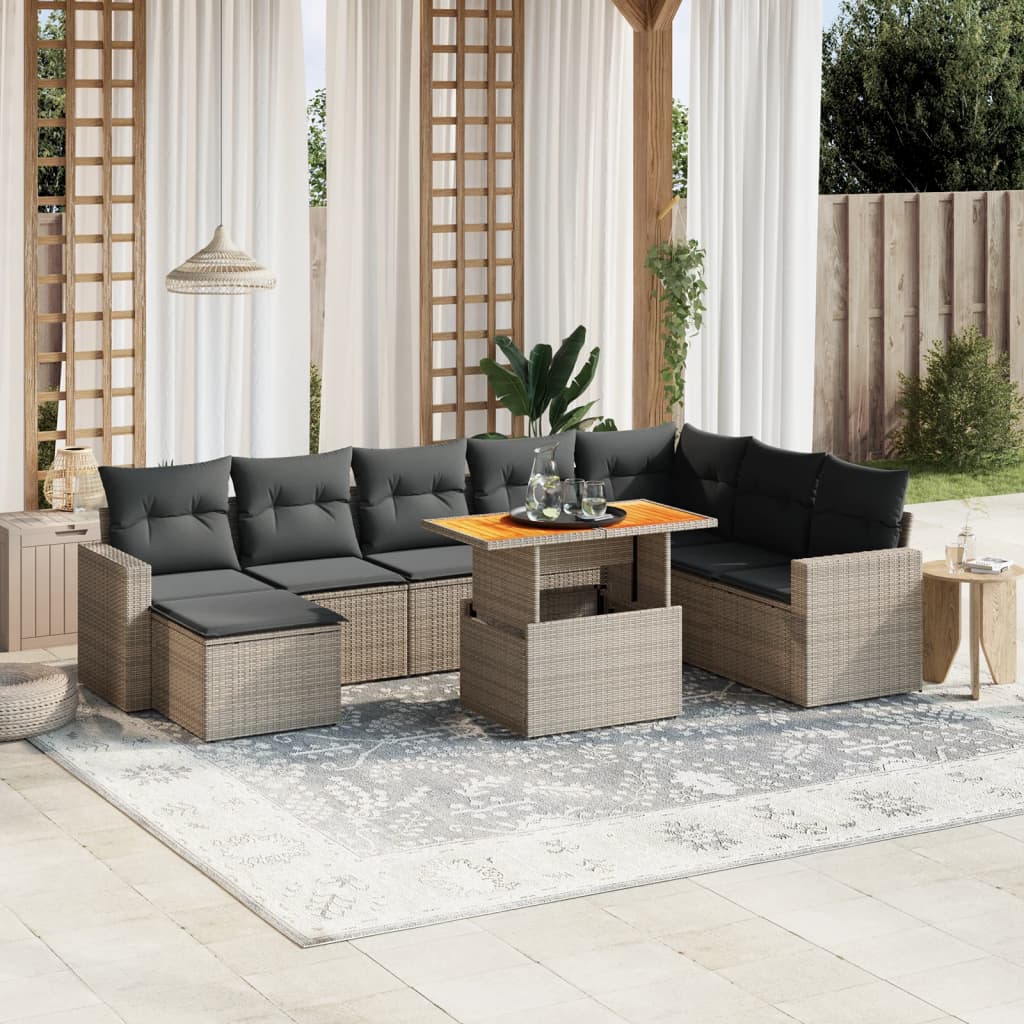 9-delige Loungeset met kussens poly rattan grijs is nu te koop bij PeponiXL, paradijselijk wonen!