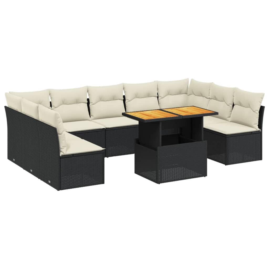 10-delige Loungeset met kussens poly rattan zwart is nu te koop bij PeponiXL, paradijselijk wonen!