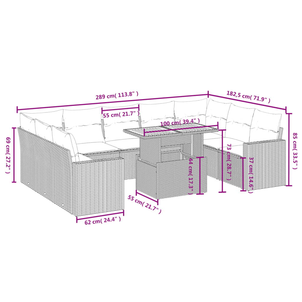 10-delige Loungeset met kussens poly rattan zwart is nu te koop bij PeponiXL, paradijselijk wonen!