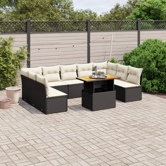 10-delige Loungeset met kussens poly rattan zwart is nu te koop bij PeponiXL, paradijselijk wonen!