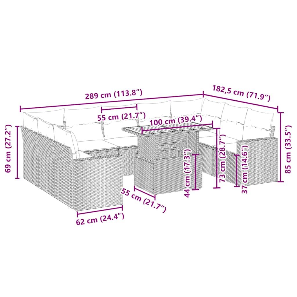 10-delige Loungeset met kussens poly rattan beige is nu te koop bij PeponiXL, paradijselijk wonen!