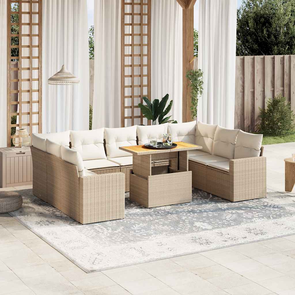10-delige Loungeset met kussens poly rattan beige is nu te koop bij PeponiXL, paradijselijk wonen!
