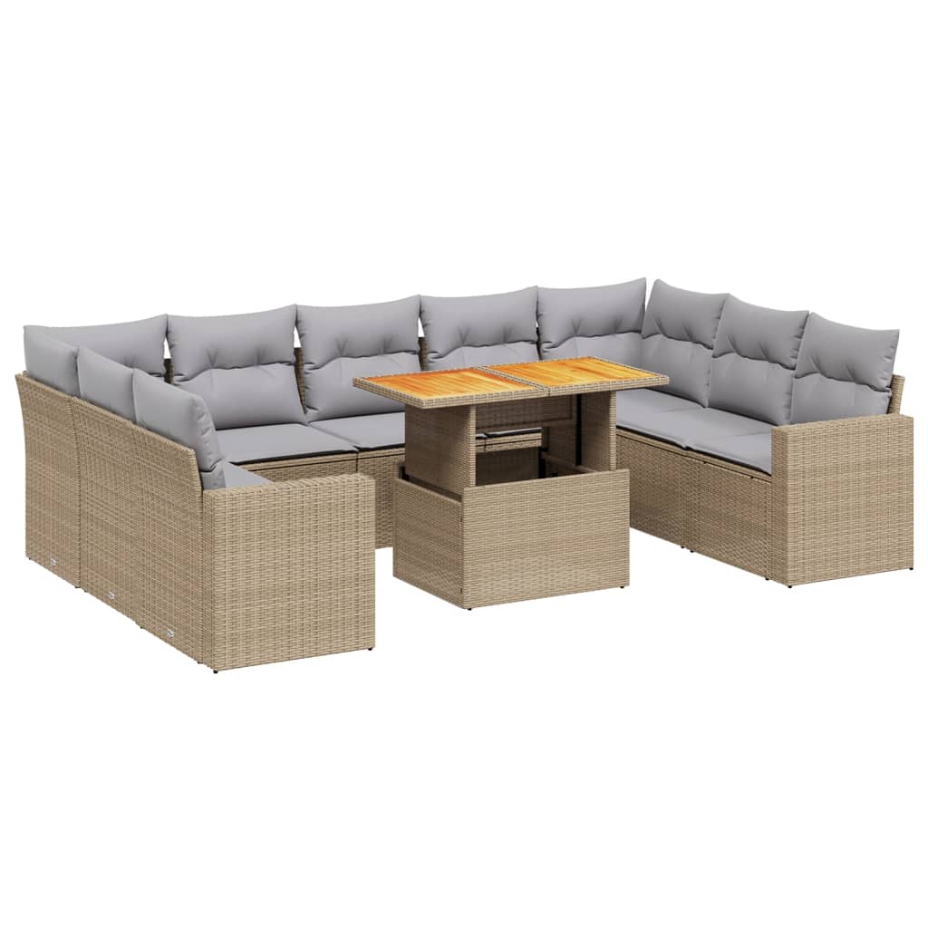 10-delige Loungeset met kussens poly rattan beige is nu te koop bij PeponiXL, paradijselijk wonen!