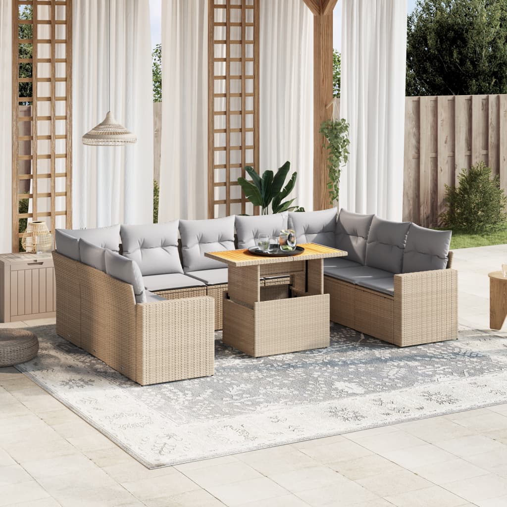 10-delige Loungeset met kussens poly rattan beige is nu te koop bij PeponiXL, paradijselijk wonen!