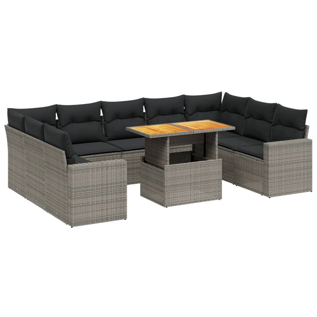 10-delige Loungeset met kussens poly rattan grijs is nu te koop bij PeponiXL, paradijselijk wonen!