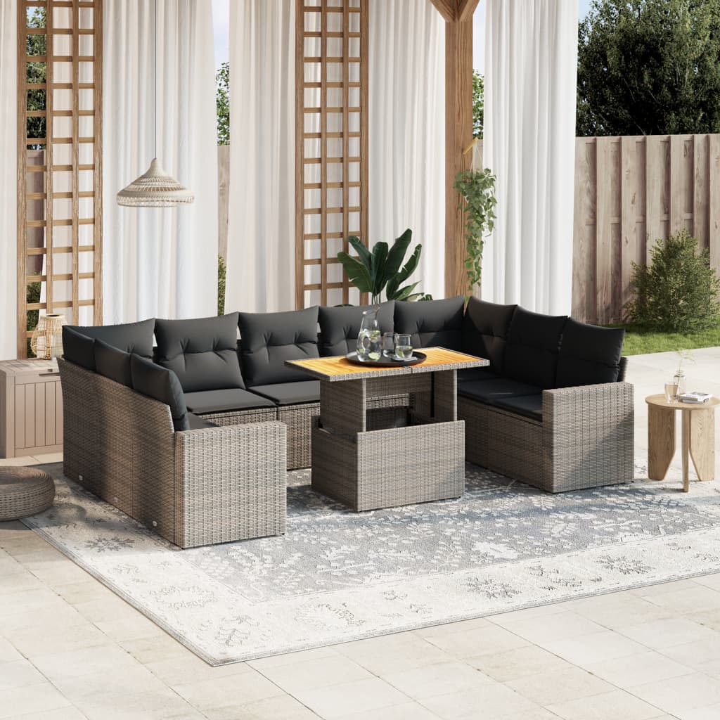 10-delige Loungeset met kussens poly rattan grijs is nu te koop bij PeponiXL, paradijselijk wonen!