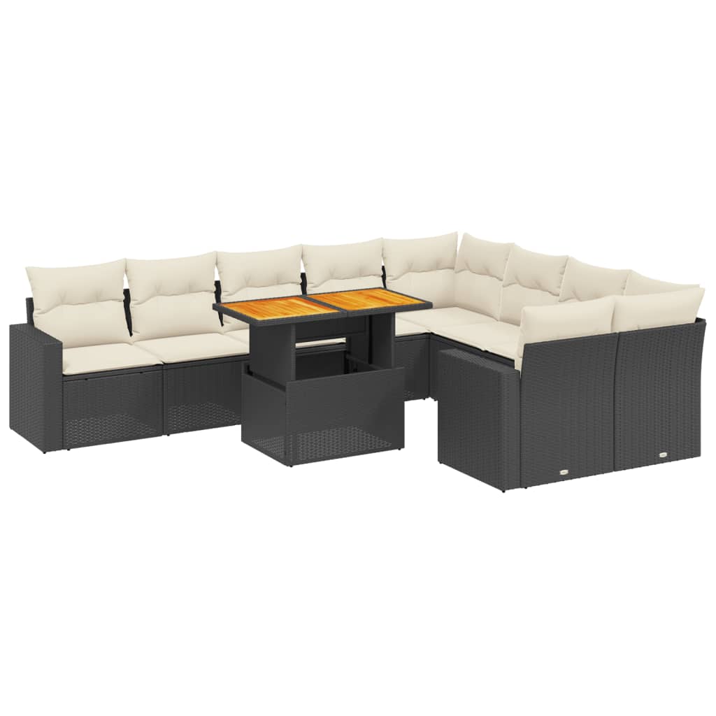 10-delige Loungeset met kussens poly rattan zwart is nu te koop bij PeponiXL, paradijselijk wonen!