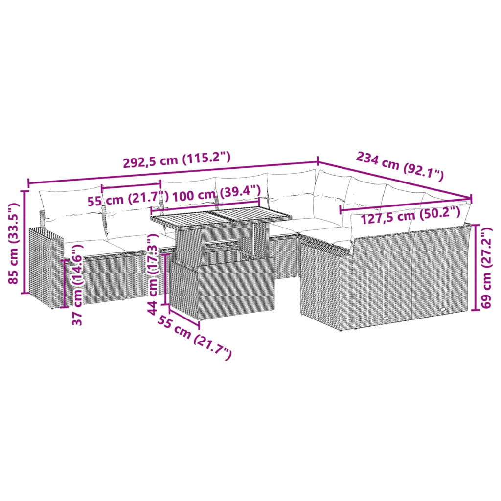 10-delige Loungeset met kussens poly rattan zwart is nu te koop bij PeponiXL, paradijselijk wonen!