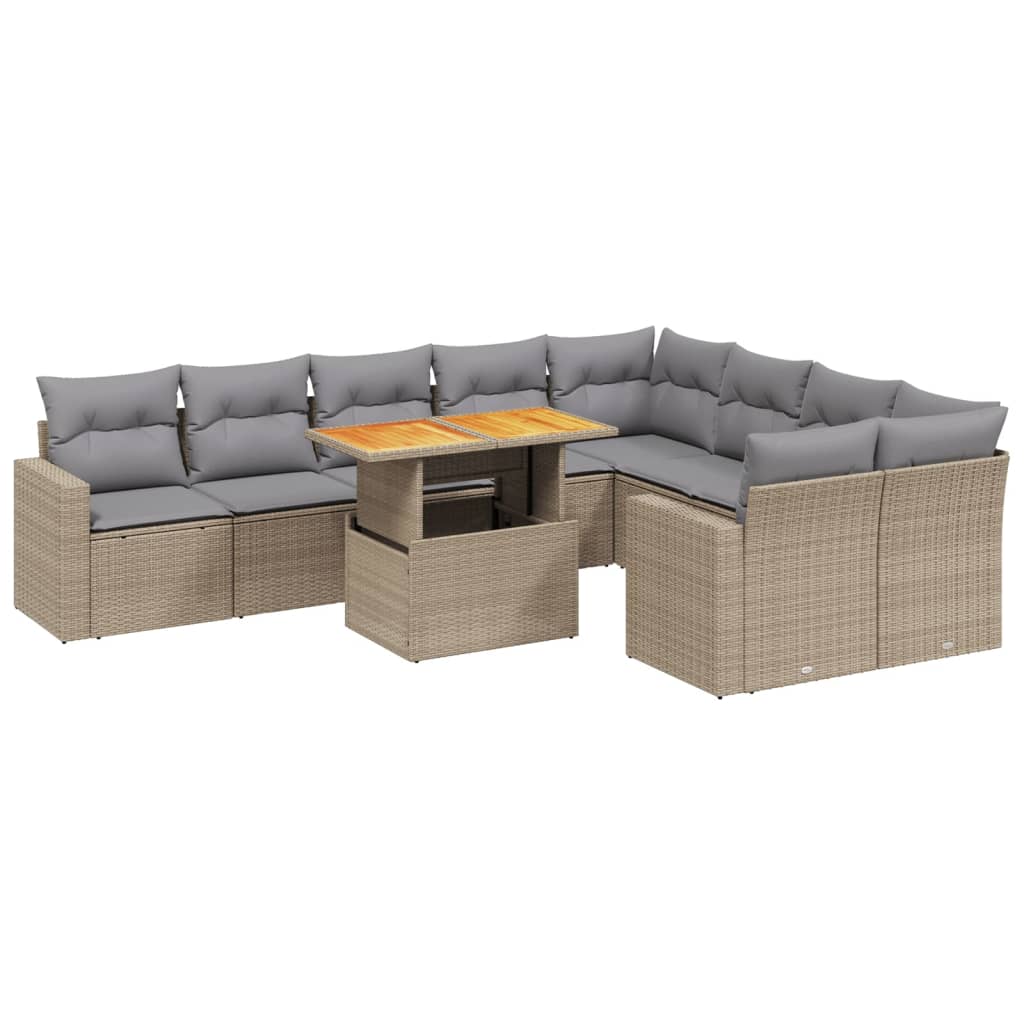 10-delige Loungeset met kussens poly rattan beige is nu te koop bij PeponiXL, paradijselijk wonen!