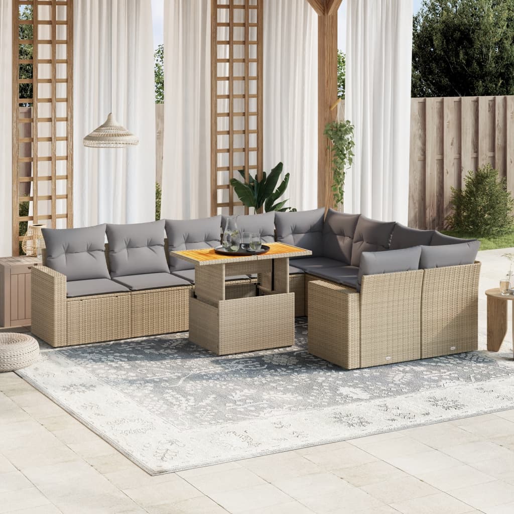 10-delige Loungeset met kussens poly rattan beige is nu te koop bij PeponiXL, paradijselijk wonen!