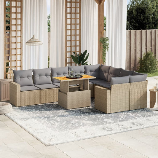 10-delige Loungeset met kussens poly rattan beige is nu te koop bij PeponiXL, paradijselijk wonen!