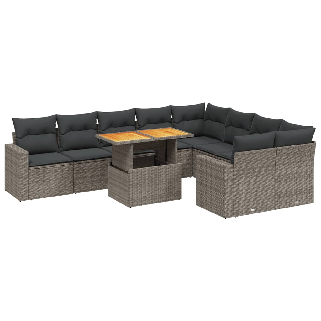 10-delige Loungeset met kussens poly rattan grijs is nu te koop bij PeponiXL, paradijselijk wonen!