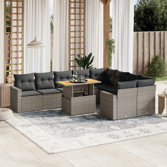 10-delige Loungeset met kussens poly rattan grijs is nu te koop bij PeponiXL, paradijselijk wonen!