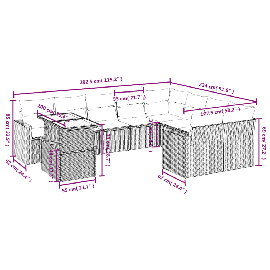 10-delige Loungeset met kussens poly rattan zwart is nu te koop bij PeponiXL, paradijselijk wonen!