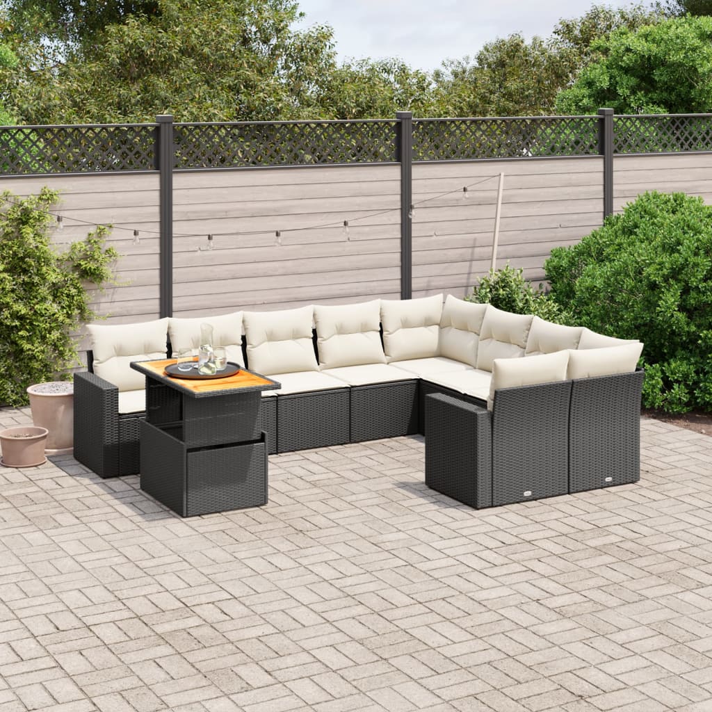 10-delige Loungeset met kussens poly rattan zwart is nu te koop bij PeponiXL, paradijselijk wonen!
