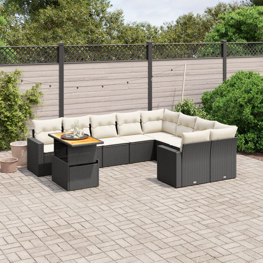 10-delige Loungeset met kussens poly rattan zwart is nu te koop bij PeponiXL, paradijselijk wonen!